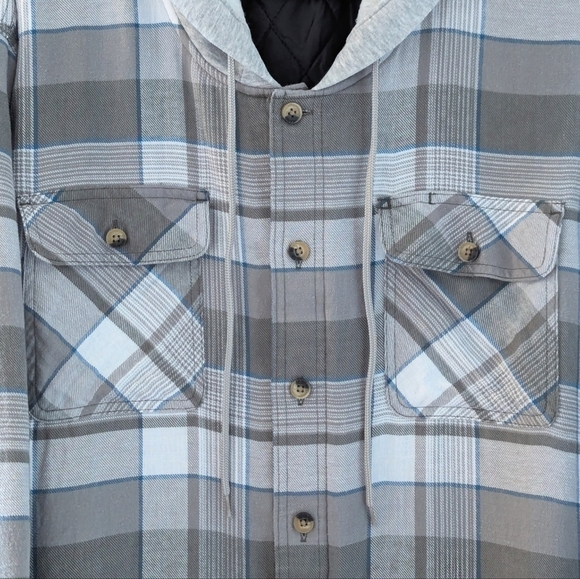 Wrangler Authentic Men's Lined Flannel Jacket Long Sleeve Hooded Gray Plaid, 3XL - Picture 3 of 6